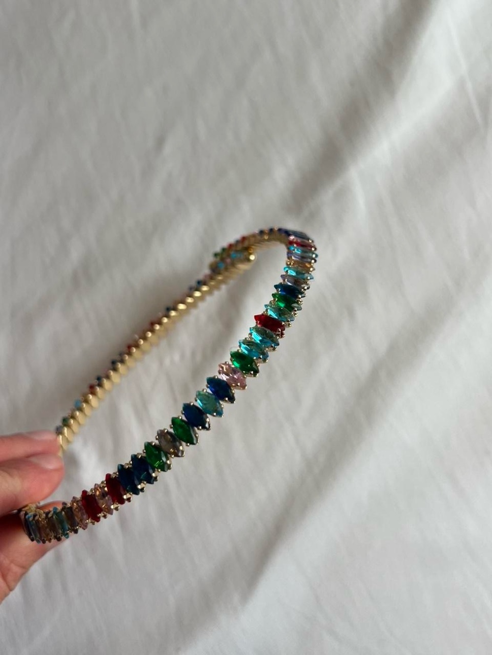 Gold Multicolor Crystal Tennis Necklace - Women Jewelry - Picture 7 of 8